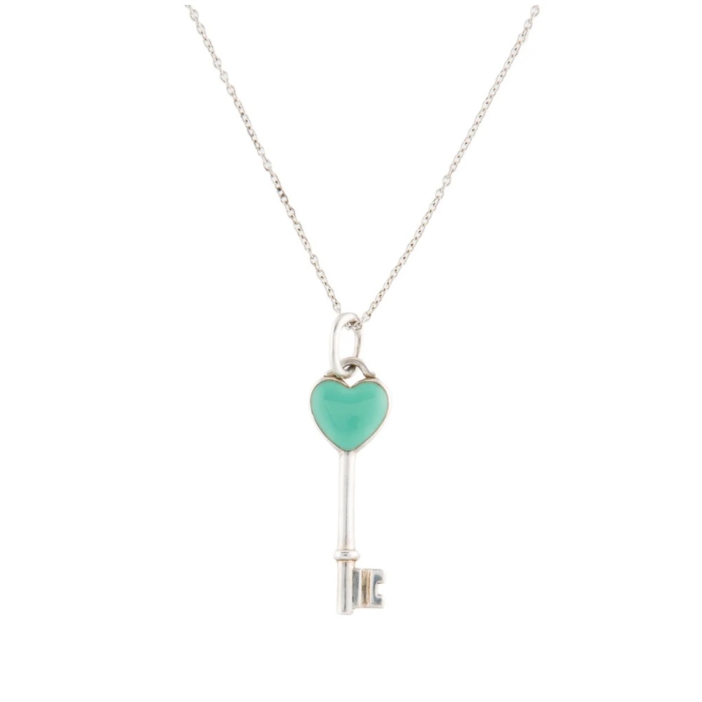 Tiffany & Co. Enamel Heart Key Pendant Necklace